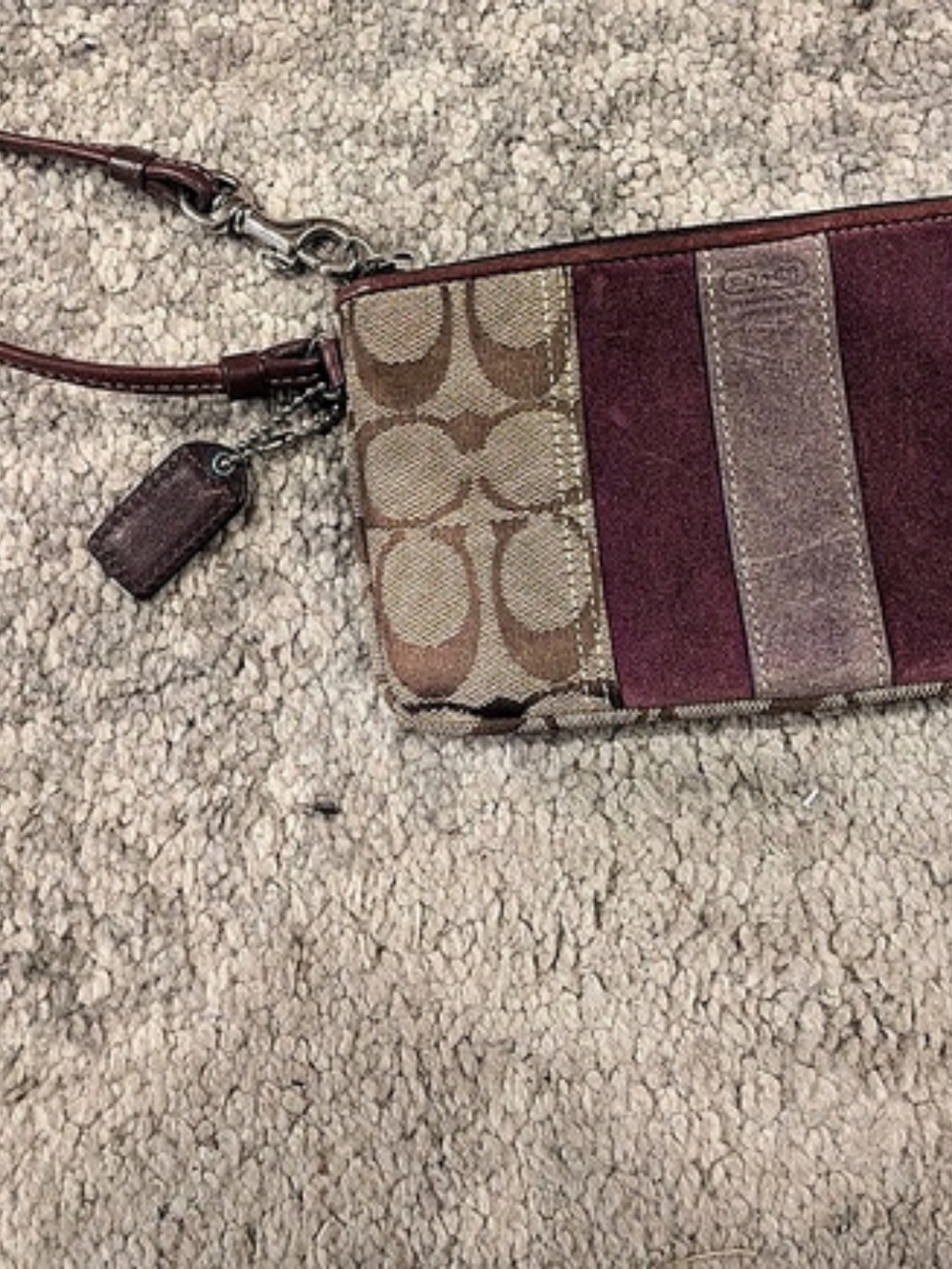 Coach Signature Monogram Wristlet in Brown & Purple